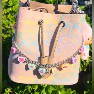 CONVERSATION HEART VALENTINES DAY PURSE CHARM CHAIN 16”